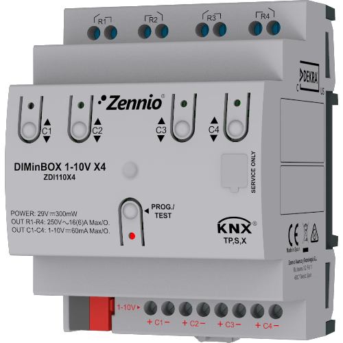 ZENNIO ZDI110X4 DIMinBOX 1-10V X4. Attuatore dimmer a 4 canali per ballast 1-10V