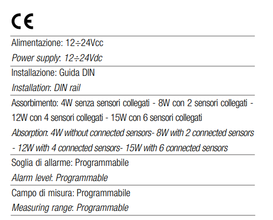 TECNOCONTROL CE100 TOWN gas control unit DIN rail for 2 transmitters (up to 6 with 2 CE101)