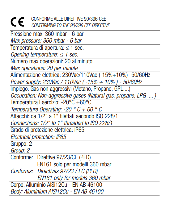 TECNOCONTROL AVD80FO Automatic gas solenoid valve - DN80 opening - Pmax 360 mbar - Power supply 230Vac - Rapid opening