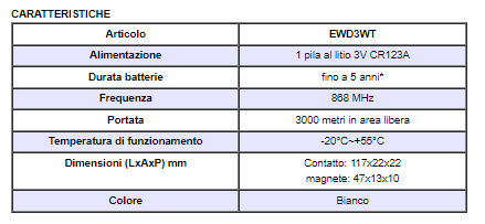 ELDES EDEWD3WT Contatto magnetico senza fili bidirezionale per porte/finestre, con sensore d'urti integrato riconosciuto separatamente. 