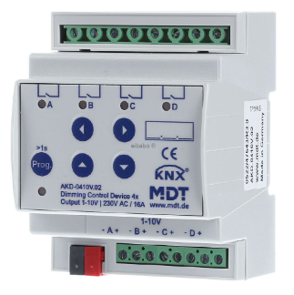 MDT AKD-0410V.02 KNX switching/regulation actuator for electronic ballasts, 4 channels, 1-10V
