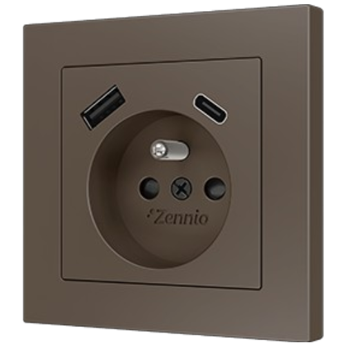 ZENNIO ZS55CF2USM ZS55. French socket cover with USB C and A 55x55 m
