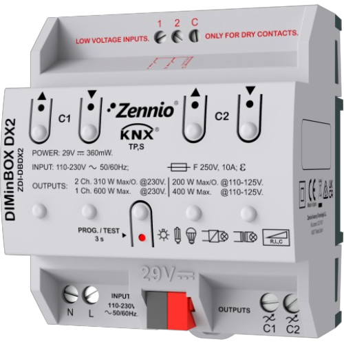 ZENNIO ZDI-DBDX2 DimBox DX2 - Universal dimmable actuator (RLC, LED, CFL) for DIN rail