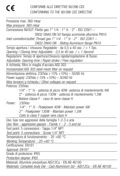 TECNOCONTROL AVD25SO NC automatic gas solenoid valve - Size DN25 - Pmax 360 mbar - Power supply 230Vac - Slow opening