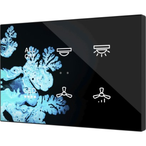 ZENNIO ZVIFXLX6  Interruttori touch capacitivi retroilluminati personalizzabili della famiglia Flat con sensore di prossimità e design piatto (9 mm) in formato XL 6 tasti, custom