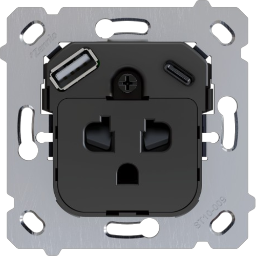 ZENNIO ZS55IEUA2US ZS55. Euro-American socket insert with USB C and A