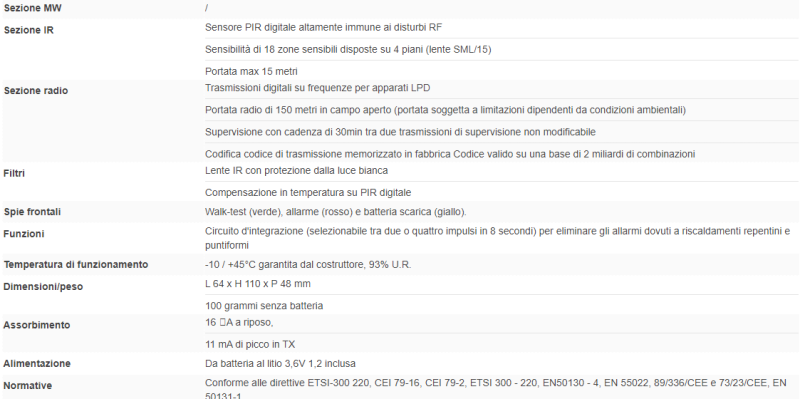 ELMO SCORPIO Rivelatore IR wireless, portata 15 m