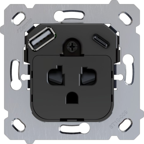 ZENNIO ZSIEUA2USC ZS55. Euro-American socket insert with USB C and A