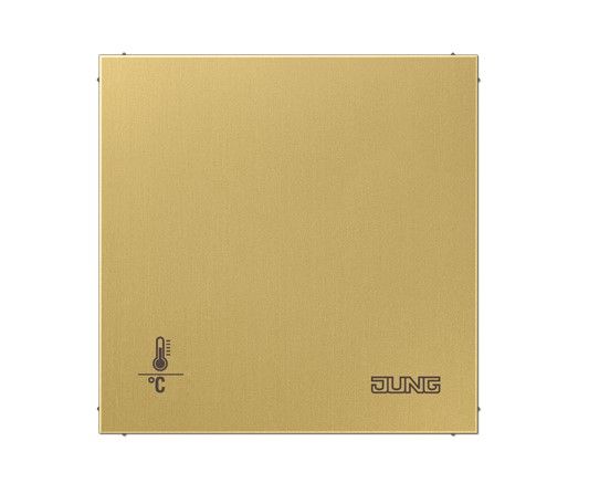 JUNG ME2178ORTSC KNX room thermostat with integrated bus coupler and 4-channel button interface. Without temperature adjustment knob - classic brass