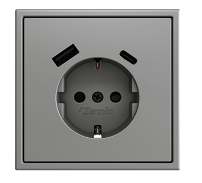 ZENNIO ZS70CSC2USS ZS70. Schuko socket cover with USB C and A 70x70 m