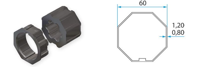 FAAC A4505_0510S TM2 AD45 - OCTO 60mm octagonal tube adapter