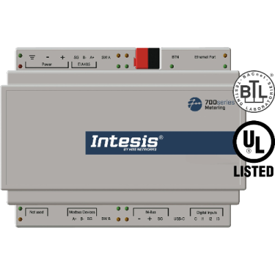 IN702MEB0100000 Gateway Intesis 700 Series M‑Bus / Modbus / impulsi digitali verso Modbus, BACnet o KNX