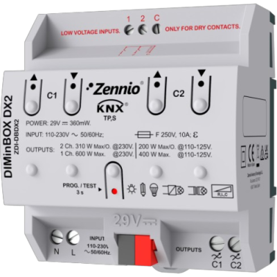 ZENNIO ZDI-DBDX2 DimBox DX2 - Universal dimmable actuator (RLC, LED, CFL) for DIN rail