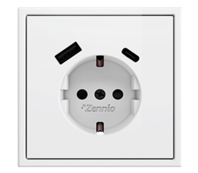 ZENNIO ZS70CSC2USMW ZS70. Schuko socket cover with USB C and A 70x70 m