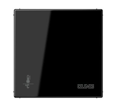 JUNG LS2178ORTSSW KNX room thermostat with integrated bus coupler and 4-channel button interface. Without temperature value adjustment knob - black