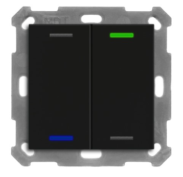 MDT BE-TAL550206.01 Pulsante doppio KNX Lite 55, RGBW, neutro, nero opaco BE-TAL550206.01