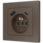 ZENNIO ZS55CF2USM ZS55. French socket cover with USB C and A 55x55 m