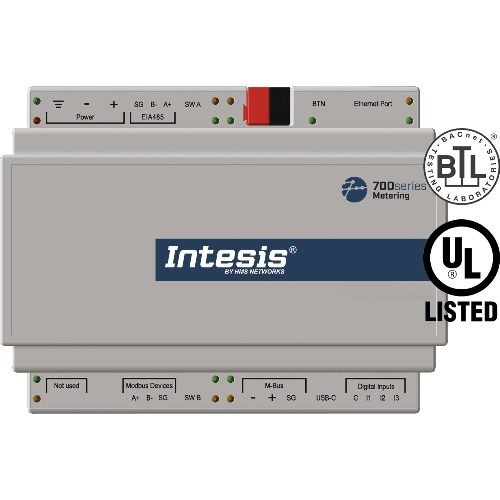 IN702MEB0100000 Gateway Intesis 700 Series M‑Bus / Modbus / impulsi digitali verso Modbus, BACnet o KNX
