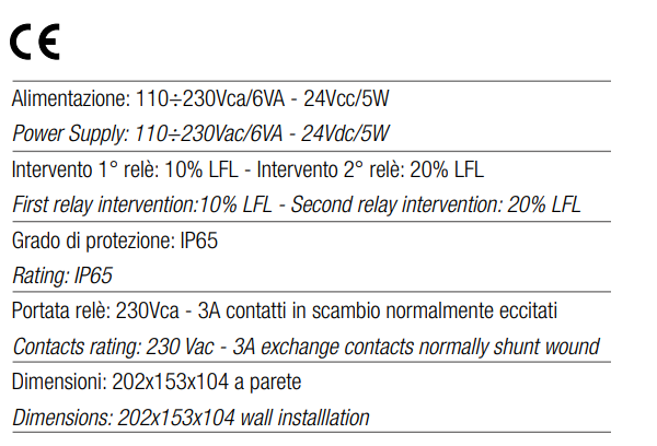 TECNOCONTROL SE194K Wall-mounted methane/LPG detection control unit - wall for 3 SE192K/SE193K sensors