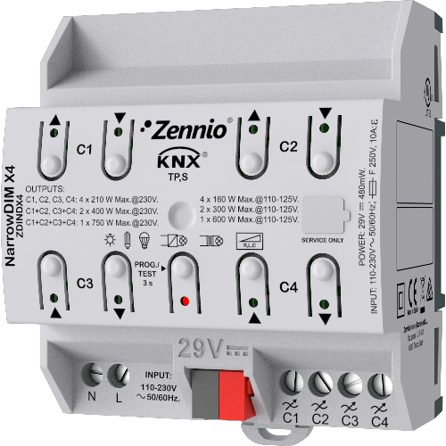 ZENNIO ZDINDX4 NarrowDIM X4 dimmer un. 4x210W