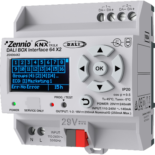 ZENNIO ZDID64X2 DALI BOX Interface 64 X2. KNX-DALI