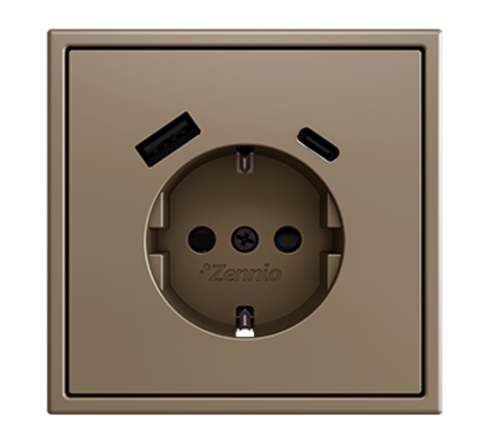 ZENNIO ZS55CSC2USC ZS55. Schuko socket cover with USB C and A 55x55 m