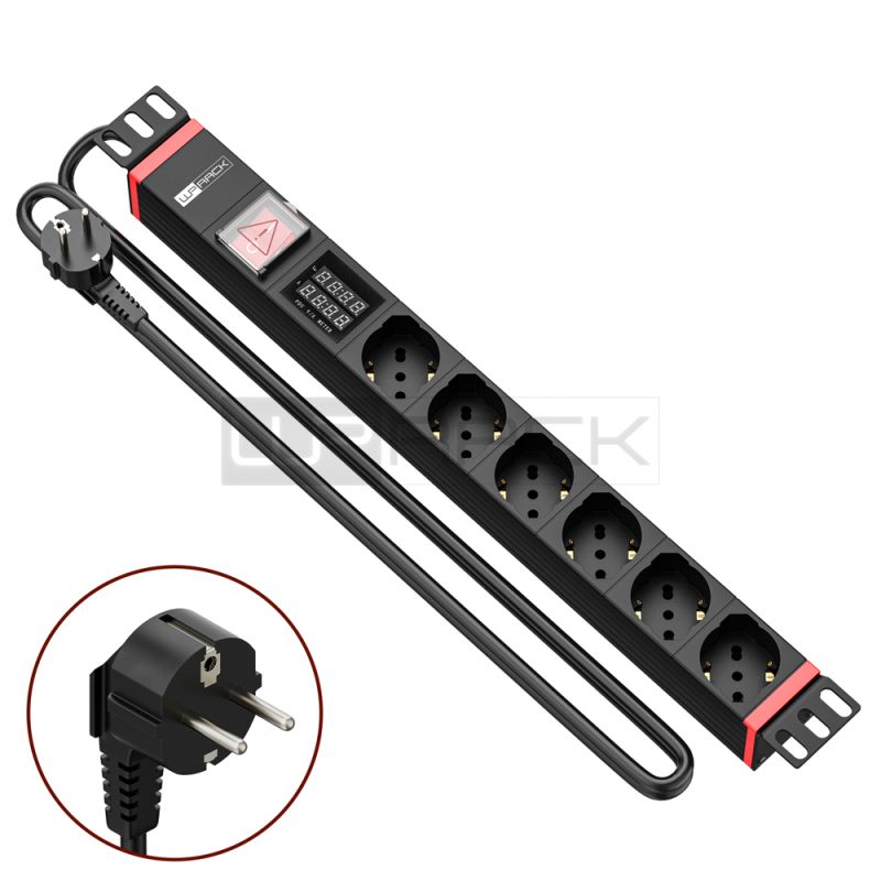 WP RACK WPN-PDU-G03-06 19" PDU WITH 6 ITALIAN/SCHUKO SOCKETS AND POWER + CURRENT METER, SCHUKO PLUG"