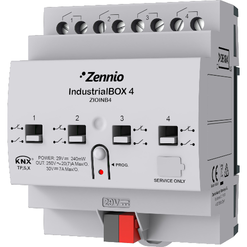 ZENNIO ZIOINB4 IndustrialBOX 4. Attuatore industriale a 4 uscite (20 A - 200 µF)