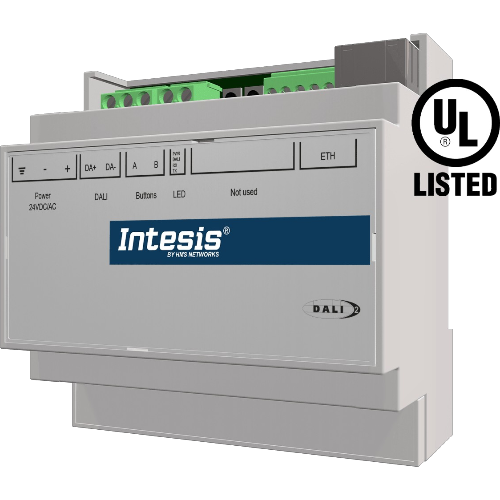INMBSDAL0640500 Intesis Gateway DALI-2 a Modbus TCP Server — 1 Canale DALI — 64 Driver + 64 Sensori DALI-2 — Alimentazione DALI integrata