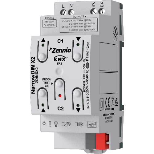 ZENNIO ZDINDX2 NarrowDIM X2 dimmer un. 2x210W