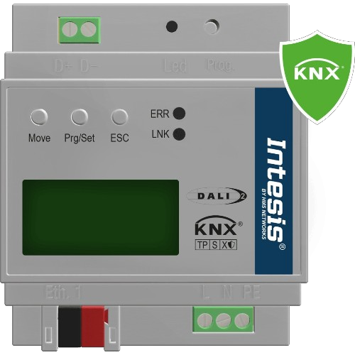 INKNXDAL0640300 Intesis Gateway DALI-2 a KNX TP PRO — 64 ECG + 8 Sensori DALI-2 — 1 Canale DALI — Human-Centric Lighting