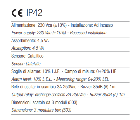 TECNOCONTROL SE505KG LIFE built-in gas detector - for LPG - silver