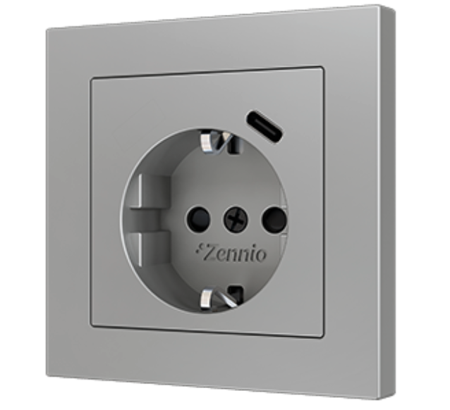 ZENNIO ZS55CSC1USS ZS55. Schuko socket cover with USB C 55x55 mm - Si