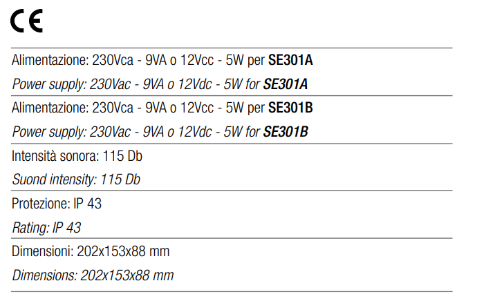 TECNOCONTROL SE301B Siren with flashing light 115DB - 24Vdc