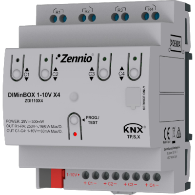 ZENNIO ZDI110X4 DIMinBOX 1-10V X4. Attuatore dimmer a 4 canali per ballast 1-10V