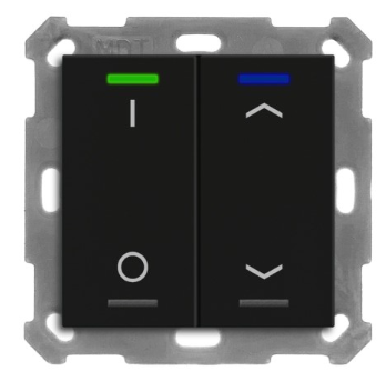 MDT BE-TAL550206.D1 Pulsante doppio KNX Lite 55, RGBW, interruttore e tapparella, Nero opaco BE-TAL550206.D1