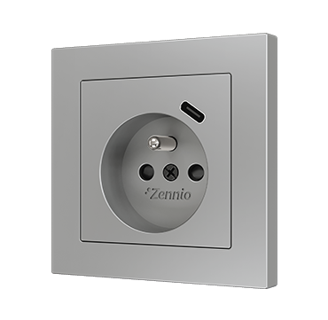 ZENNIO ZS55CF1USS ZS55. French socket cover with USB C 55x55 mm - Silver