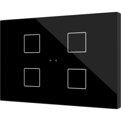 ZENNIO ZVIFXLX4A Interruttori touch capacitivi retroilluminati personalizzabili della famiglia Flat con sensore di prossimità e design piatto (9 mm) in formato XL 4 tasti, nero
