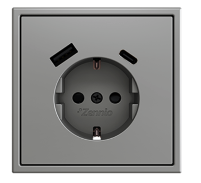 ZENNIO ZS70CSC1USS ZS70. Schuko socket cover with USB C 70x70 mm - Si