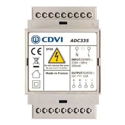 CDVI ADC335 12Vdc/3.5A 3-module DIN-RAIL switching power supply