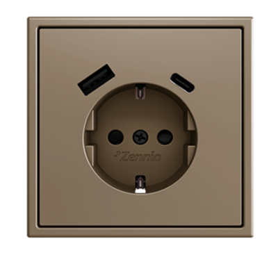 ZENNIO ZS55CSC2USC ZS55. Schuko socket cover with USB C and A 55x55 m