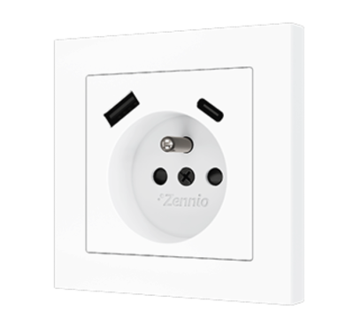 ZENNIO ZS55CF2USMW ZS55. French socket cover with USB C and A 55x55 m