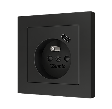 ZENNIO ZS55CF2USA ZS55. French socket cover with USB C and A 55x55 mm - Anthracite