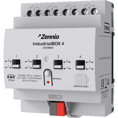 ZENNIO ZIOINB4 IndustrialBOX 4. Attuatore industriale a 4 uscite (20 A - 200 µF)