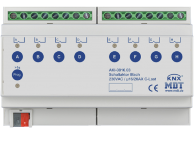 MDT AMI-0816.03 AKI-0816.03: 8 Channel Switching Actuator, 16/20 A, 230 V AC, C Load