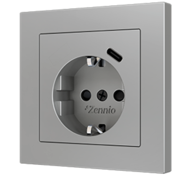 ZENNIO ZS55CSC1USS ZS55. Schuko socket cover with USB C 55x55 mm - Si