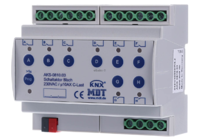 MDT AKS-0810.03 EIB, KNX, attuatore di commutazione 8 canali, 6SU MDRC, 10 A, 230 V CA