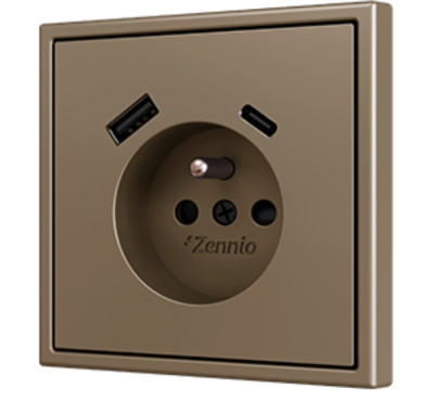 ZENNIO ZS55CF2USC ZS55. French socket cover with USB C and A 55x55 m