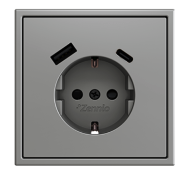 ZENNIO ZS70CSC2USS ZS70. Schuko socket cover with USB C and A 70x70 m